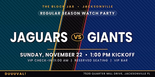 Jags Watch Party: JAGS vs GIANTS 1:00PM