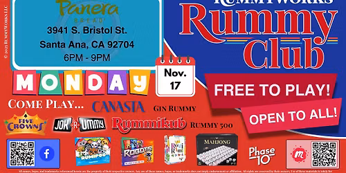 2025-11-17: Monday Evening Rummy Club at Panera Bread in Santa Ana