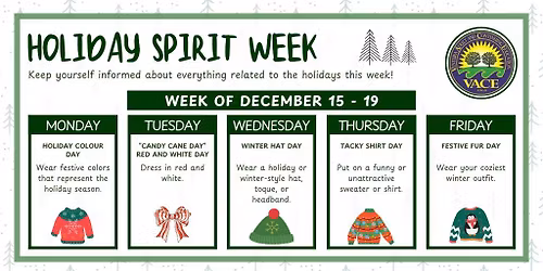Tuesday is \u201cCANDY CANE Day\u201d: show your school spirit by DRESSING IN RED AND WHITE!