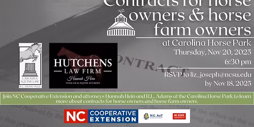 Contracts for Horse Owners & Horse Farm Owners - Educational Event at Carolina Horse Park
