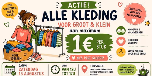actie "Alle kleding aan max 1\u20ac per stuk."
