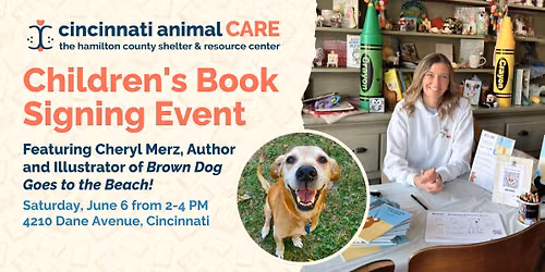 \ud83d\udcd6 \ud83d\udc3e Children's Book Signing Event with Cheryl Merz ft. Brown Dog Goes to the Beach!