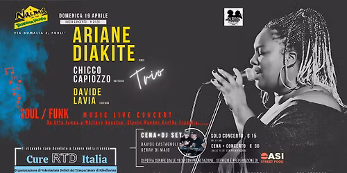 Concerto Soul,Funk, RnB, del Trio Ariane Diakite, Chicco Capiozzo, Davide Lavia  
