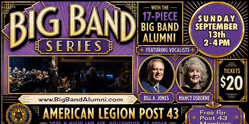 The Big Band Series: Bill A. Jones, Nancy Osborne, Big Band Alumni, Sunday, September 13, 2026
