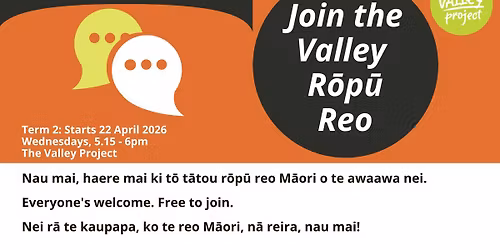 Valley R\u014dp\u016b Reo (Term 2) - weekly te reo M\u0101ori study group in the Valley
