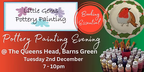 Adults Pottery Painting Evening @ The Queens Head, Barns Green