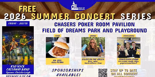 Field of Dreams FREE 2026 Summer Concert Series - R3D N3CK Castaway Band