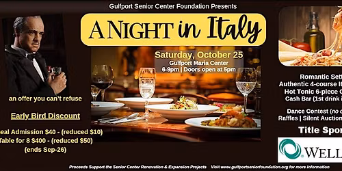Night in Italy - Dine & Dance to Support a Worthy Cause - EARLY BIRD $40 UNTIL 9-26