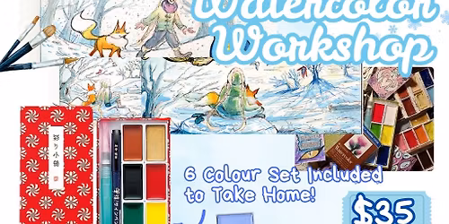 12\/15 Watercolor Whimsical Winter Landscapes (includes Gansai Tambi Paint-Set) with Orion Fern