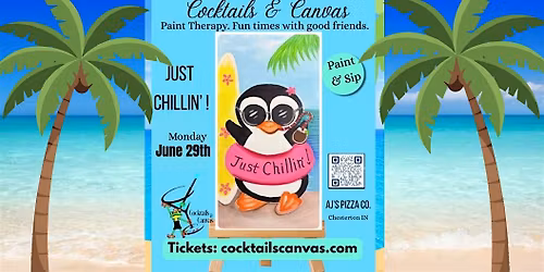 "JUST CHILLIN' PENGUIN" Cocktails & Canvas Fun Paint & Sip Social Art Event