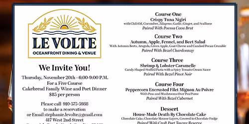 5- Course Cakebread Family Wine and Port Dinner