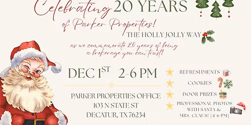 Holiday Open House to Celebrate 20 Years of Parker Properties