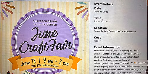 Senior Activity center June craft fair Burleson