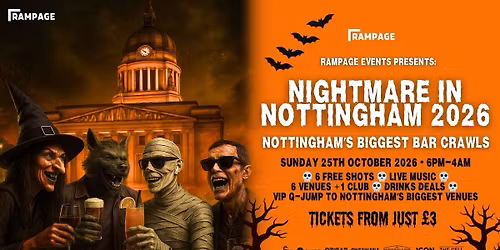 HALLOWEEN BAR CRAWL UON vs NTU - Nightmare in Nottingham  | 6 FREE SHOTS | 6 BARS | 1 CLUB: THE CELL 2-4-1 DRINKS BEFORE MIDNIGHT