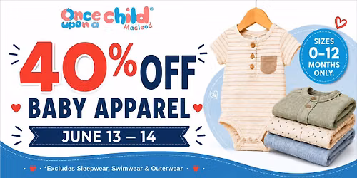 \ud83d\udc76\ud83d\udc95 40% OFF Baby Apparel Event!