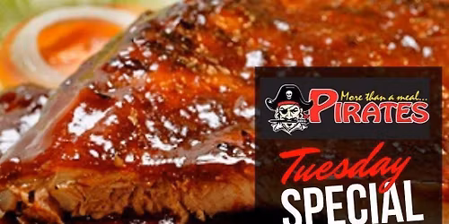 Tuesday Ribs Special at Pirates Steakhouse and Pub