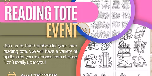 Hand Embroidery Reading Tote Event 