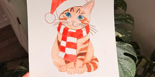 Teen Watercolor: Festive Cat \ud83d\udc08\ud83c\udf84