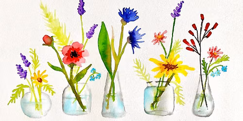 Watercolour Paint and Wine Night in Wellington - Wildflowers in Vases