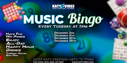 \ud83c\udfb5 Music Bingo at Katy Vibes! \ud83c\udfb5