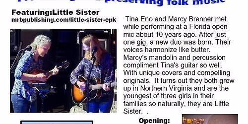 Live Concert at Winter Park Library Featuring "Little Sister". Opening Act "Honey Miller"