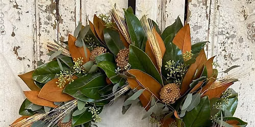 Studio Sips and Stems- Fresh Magnolia and Eucalyptus Wreath