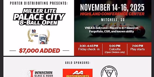 **$7,000 ADDED** 2025 Miller Lite Palace City 8-ball Open