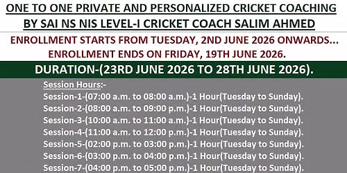 ONE TO ONE PRIVATE AND PERSONALIZED CRICKET COACHING BY SAI NS NIS LEVEL-I CRICKET COACH SALIM AHMED