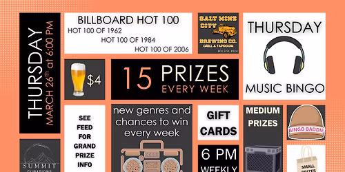 Billboard Hot 100 Music Bingo Thursday at Salt Mine City Brewing Co.