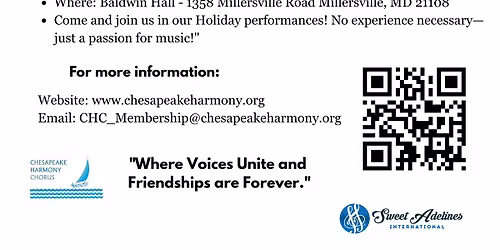 \ud83c\udfa4 Sing Your Way Through the Holidays! Join Chesapeake Harmony Chorus in November!