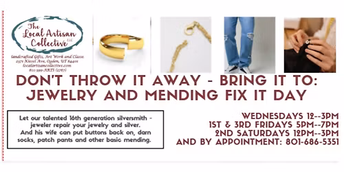 Fix It Day Jewelry & Clothing Mending Repairs Done By 16th Generation Silversmith Rene & wife Jenny