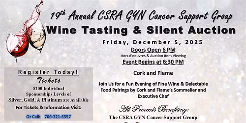 CSRA GYN Cancer Support Group 19th Annual Wine Tasting Fundraiser