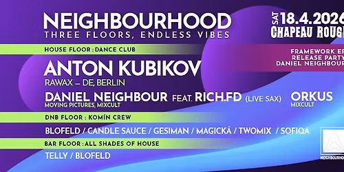 Neighbourhood w\/Anton Kubikov \/Berlin\/ - three floors: house, deep & tech house, d'n'b