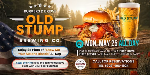 Old Stump Brewing Co. Memorial Day \u201cSteal the Pint\u201d at Wicked Cow