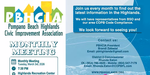 Pompano Beach Highlands Civic Improvement Association Monthly Meeting
