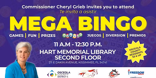 \ud83c\udf89 Commissioner Cheryl Grieb\u2019s District 4 Mega Bingo at Hart Memorial Library