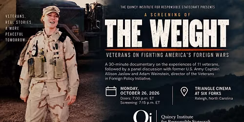 The Weight: Veterans on Fighting America\u2019s Foreign Wars - Free Screening