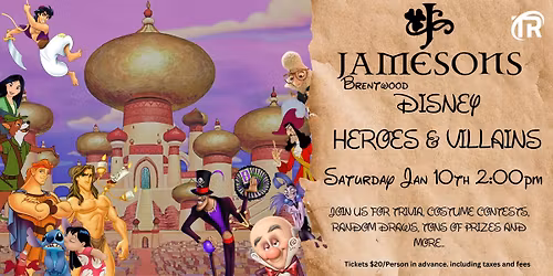 Disney Heroes and Villains at Jamesons (Brentwood)!