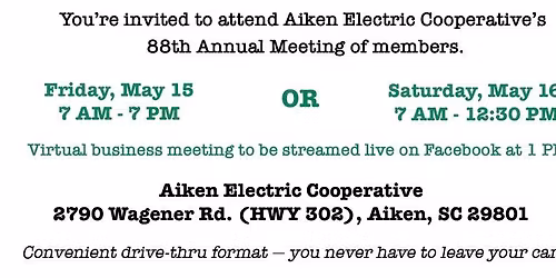 Aiken Electric's Annual Meeting Drive-Thru Registration & Voting and Virtual Business Meeting