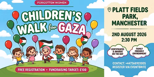 Children\u2019s Walk for Gaza in  Manchester Alexandra Park