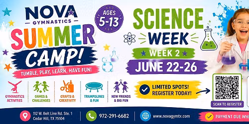 \ud83e\uddea Science Week Summer Camp at Nova Gymnastics