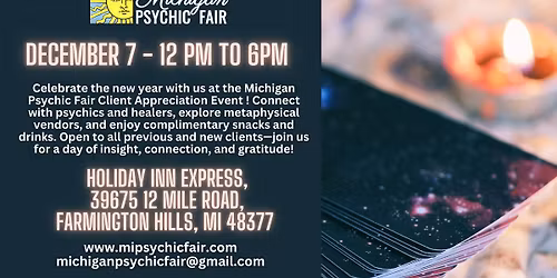 Michigan Psychic Fair December 7, 2025, Farmington Hills, MI