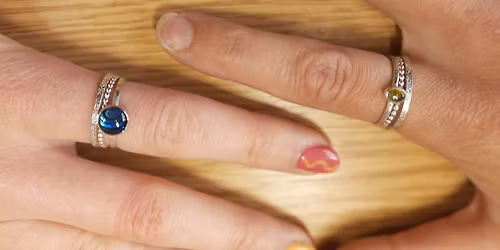 Silver stacking rings with a gemstone workshop \u00a385