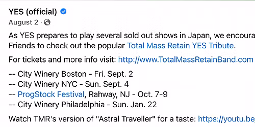 Total Mass Retain - YES Tribute Band at Colonial Theatre Phoenixville
