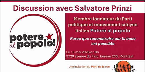 Discussion avec Salvatore Prinzi, membre fondateur du Parti politique italien Potere al Popolo 