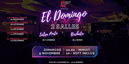 El Domingo  Salsa y Dulzura - 9 novembre - 2 Salles -Salsa y Bachata