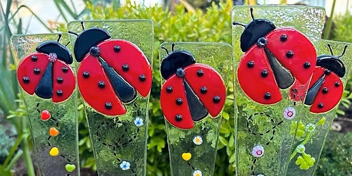 Fused glass garden stakes! Bees and lady bugs!