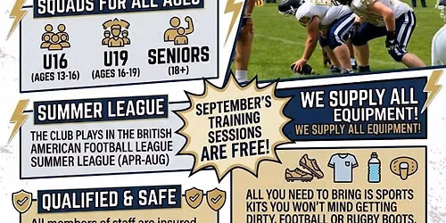 FREE Taster Sessions for Swindon Storm American Football Under 19s Squad