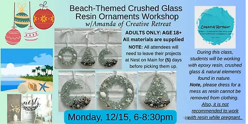 Beach-Themed Crushed Glass Resin Ornaments Workshop w\/Amanda