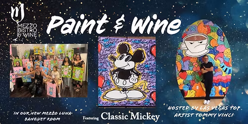Paint and Wine Night at Mezzo feat. Classic Mickey in the Mezzo Luna Event Room 